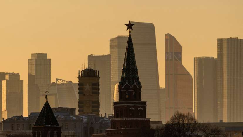 A view shows a business centre and a Kremlin tower in Moscow