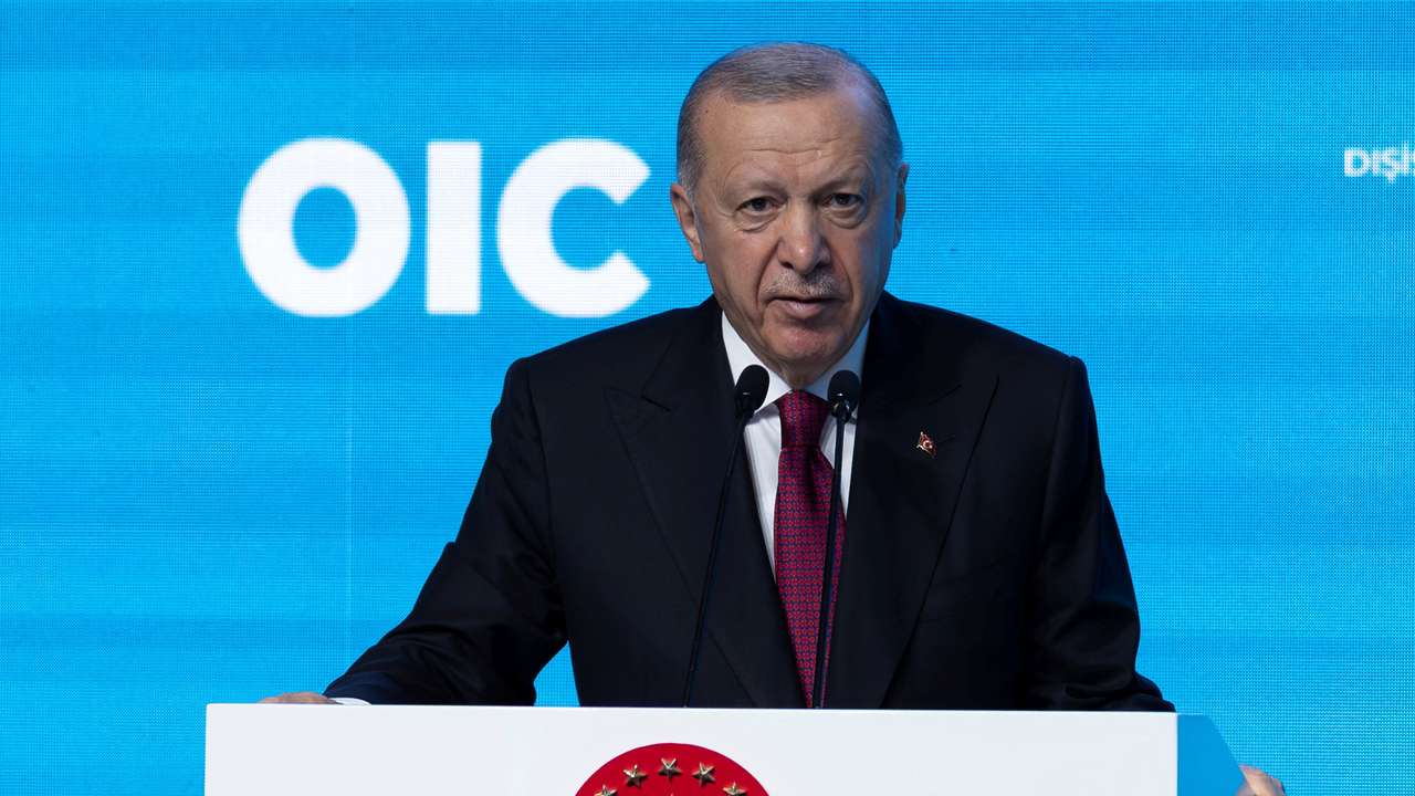 Turkish President Tayyip Erdogan speaks during the 51st Session of the Council of Foreign Ministers of the Organisation of Islamic Cooperation in Istanbul