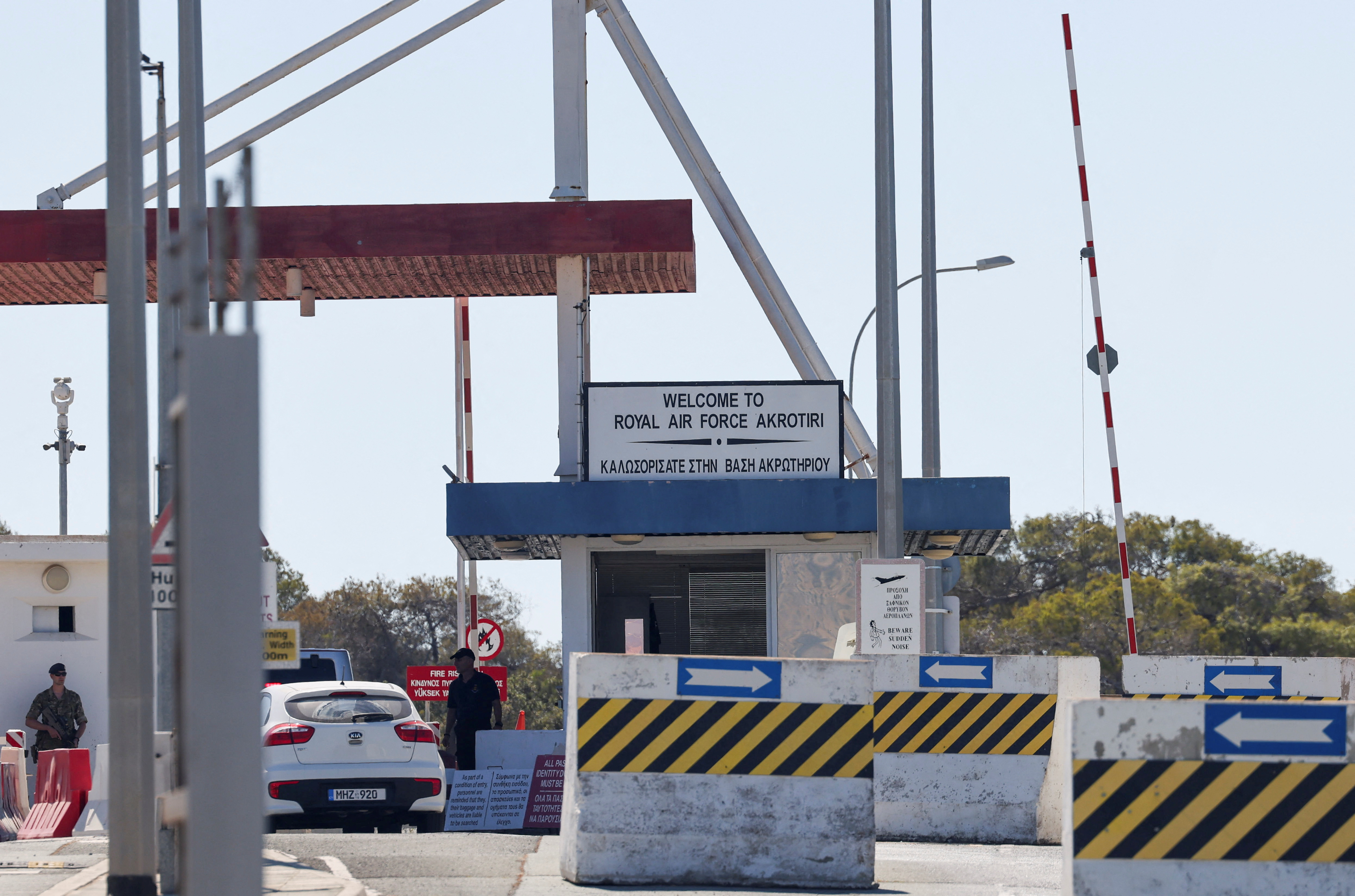 A view of the security gate of RAF Akrotiri, a British military base in Cyprus