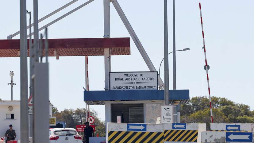 A view of the security gate of RAF Akrotiri, a British military base in Cyprus