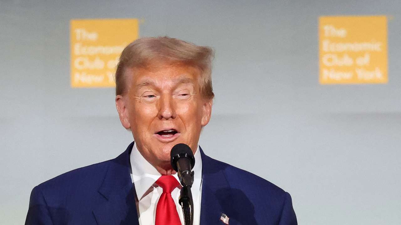 Republican presidential nominee and former U.S. President Trump addresses the Economic Club of New York in New York City