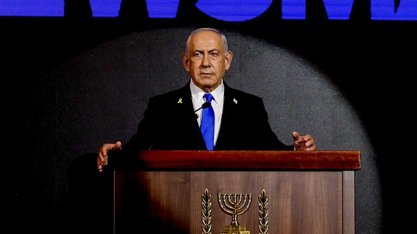 Israeli Prime Minister Benjamin Netanyahu attends the U.S. Independence Day reception, hosted by Newsmax, in Jerusalem