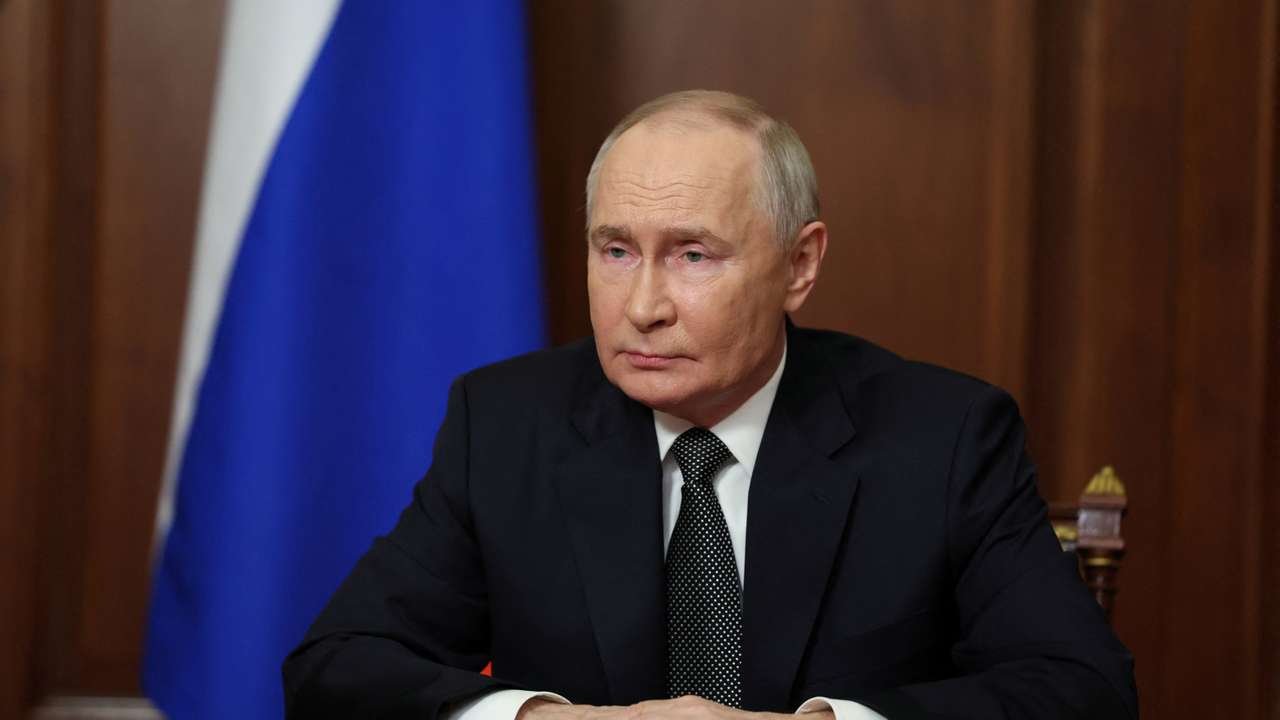Russian President Putin makes a televised address in Moscow