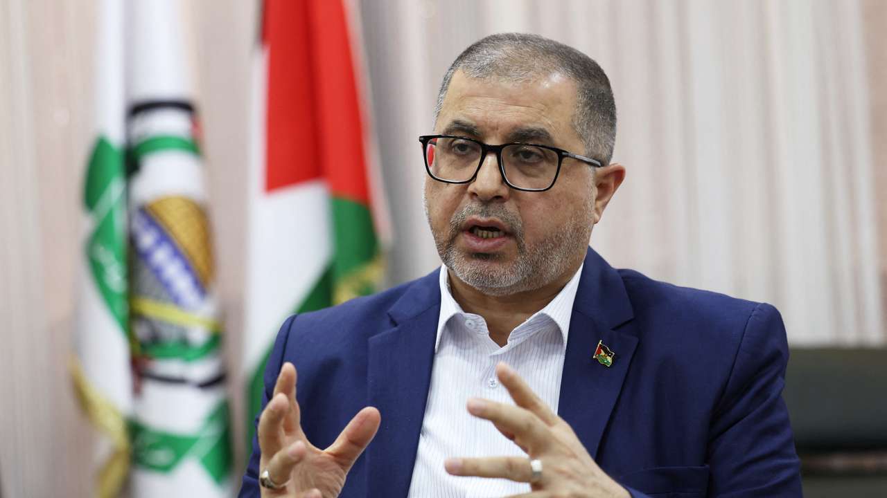 Hamas official Basem Naim speaks during an interview with Reuters in Istanbul