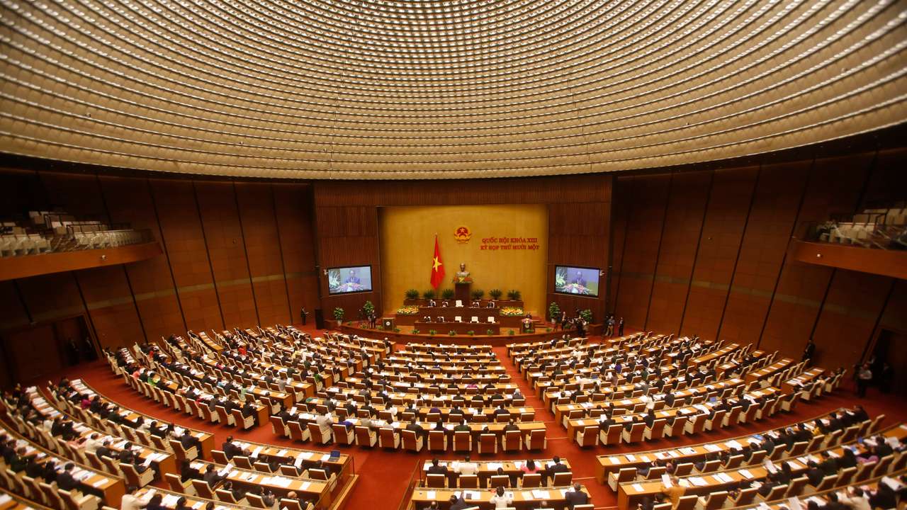 A general view of the Vietnam National Assembly is seen during the opening ceremony of its 2016 spring session in Hanoi