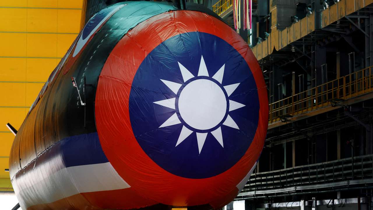 Launching ceremony of Taiwan's first domestically built submarine, in Kaohsiung