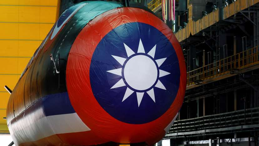 Launching ceremony of Taiwan's first domestically built submarine, in Kaohsiung