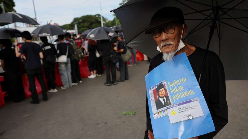 Protest against the government's plans to name late president Suharto a national hero, in Jakarta