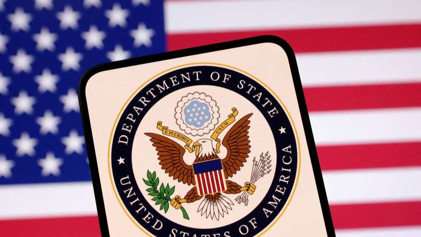FILE PHOTO: Illustration shows United States Department of State logo and U.S. flag