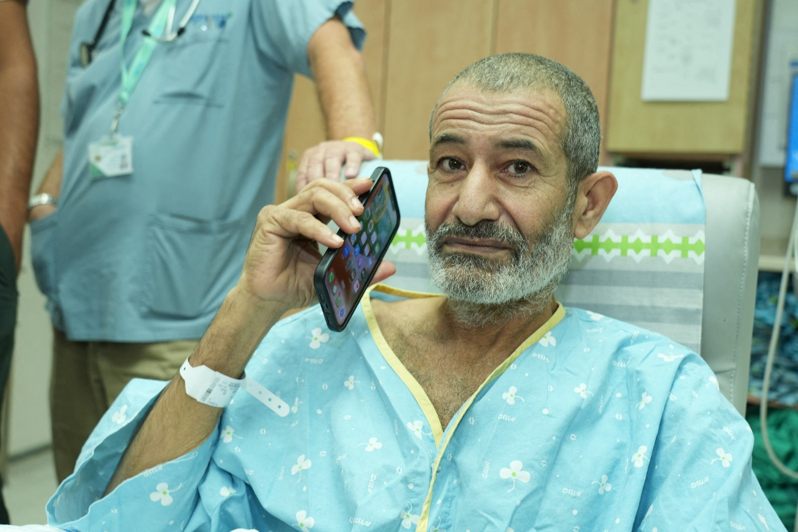 Qaid Farhan Alkadi, a Bedouin Israeli hostage who was kidnapped in the deadly October 7 attack by  Hamas, at Soroka Medical Center in Beersheba