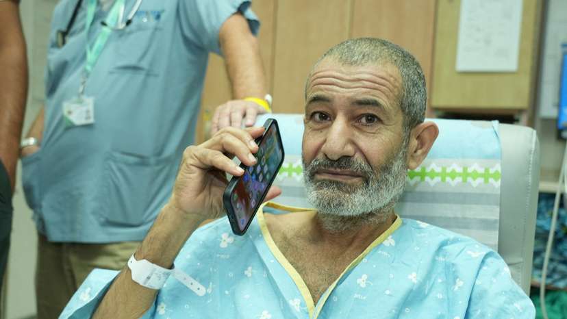 Qaid Farhan Alkadi, a Bedouin Israeli hostage who was kidnapped in the deadly October 7 attack by Hamas, at Soroka Medical Center in Beersheba
