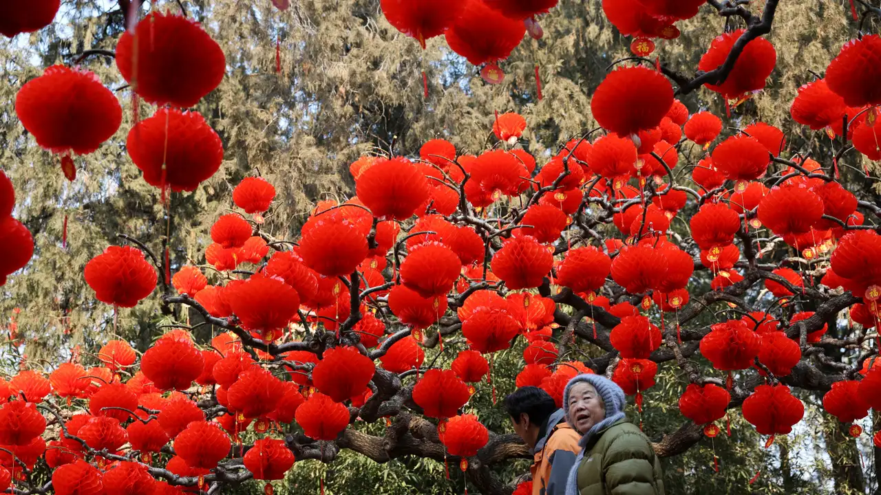 Decorations before Lunar New Year celebrations, in Beijing