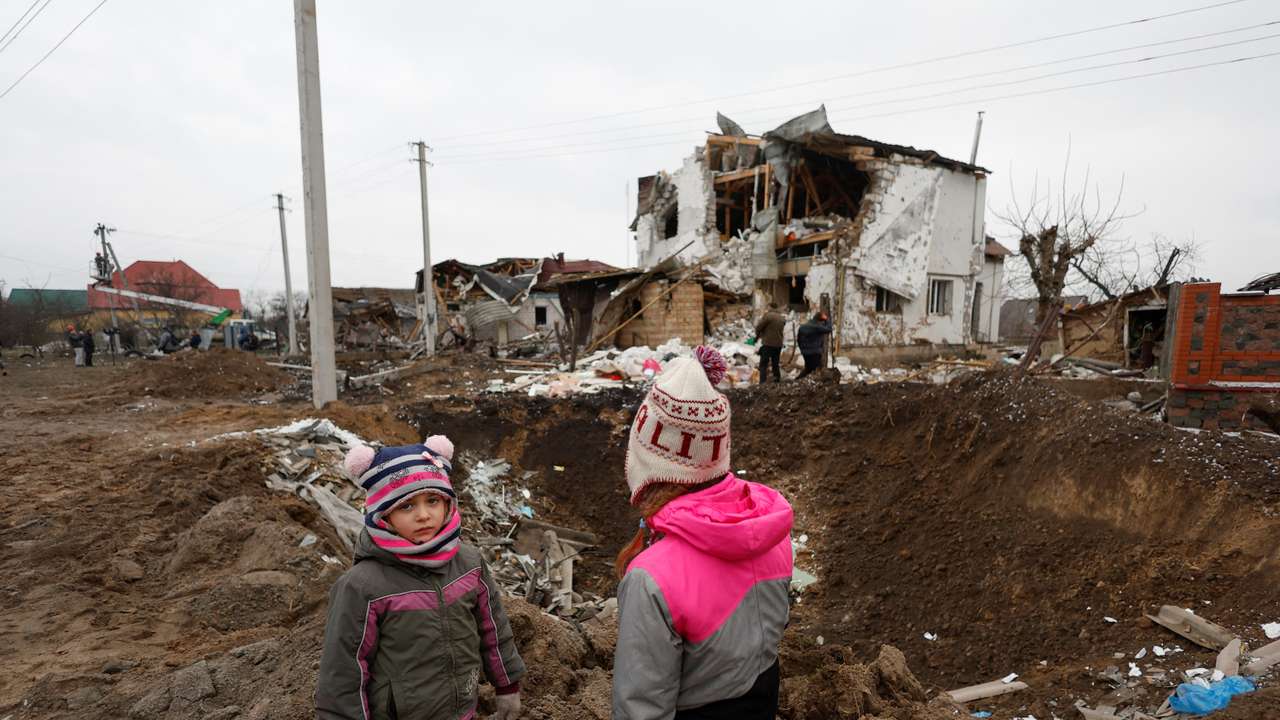 Aftermath of a Russian military attack outside of Kyiv