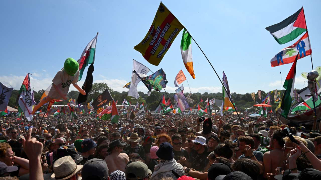 Kneecap performs at Glastonbury Festival