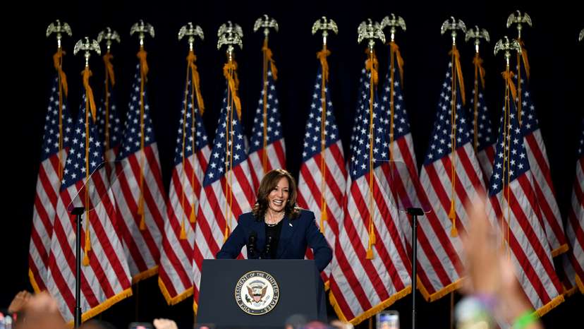U.S. Vice President Kamala Harris attends a campaign event at West Allis Central High School