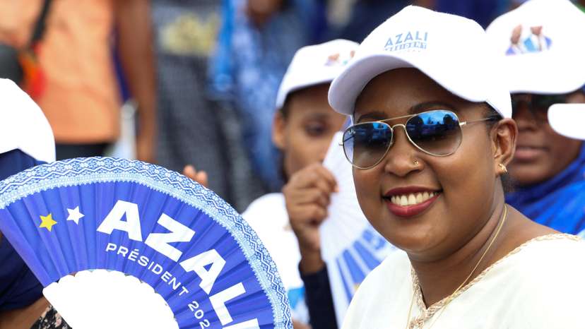 A supporter of Comoros' President Azali Assoumani attends his political rally ahead of the presidential election outside Moroni