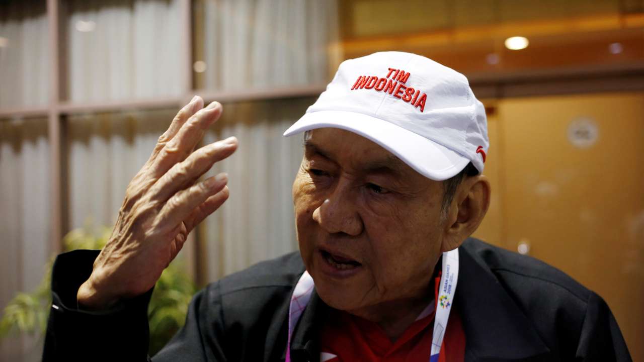 Indonesian billionaire Michael Bambang Hartono speaks during an interview about the 2018 Asian Games bridge competition in Jakarta