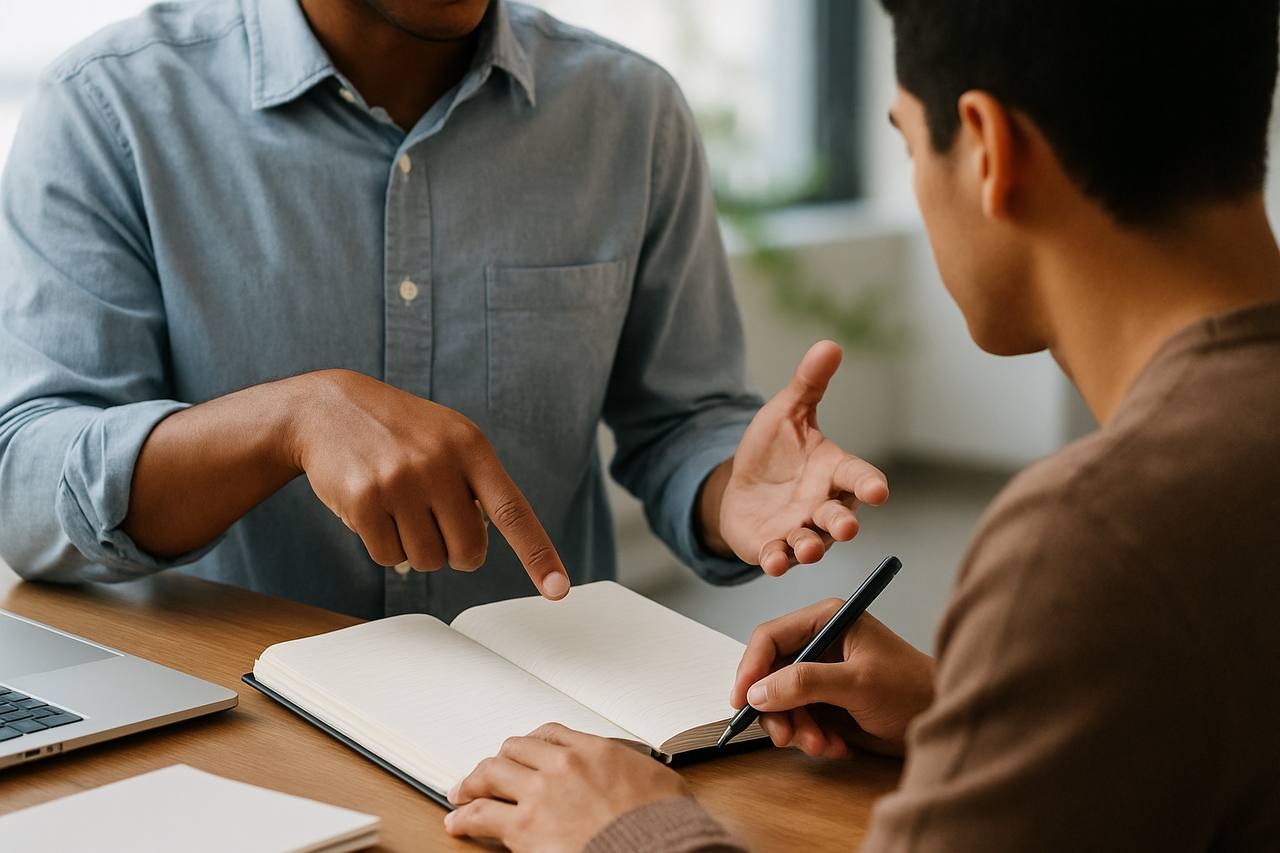 A mentor guiding an individual through a learning moment
