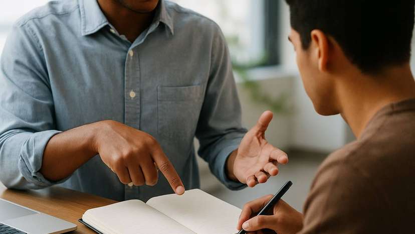 A mentor guiding an individual through a learning moment