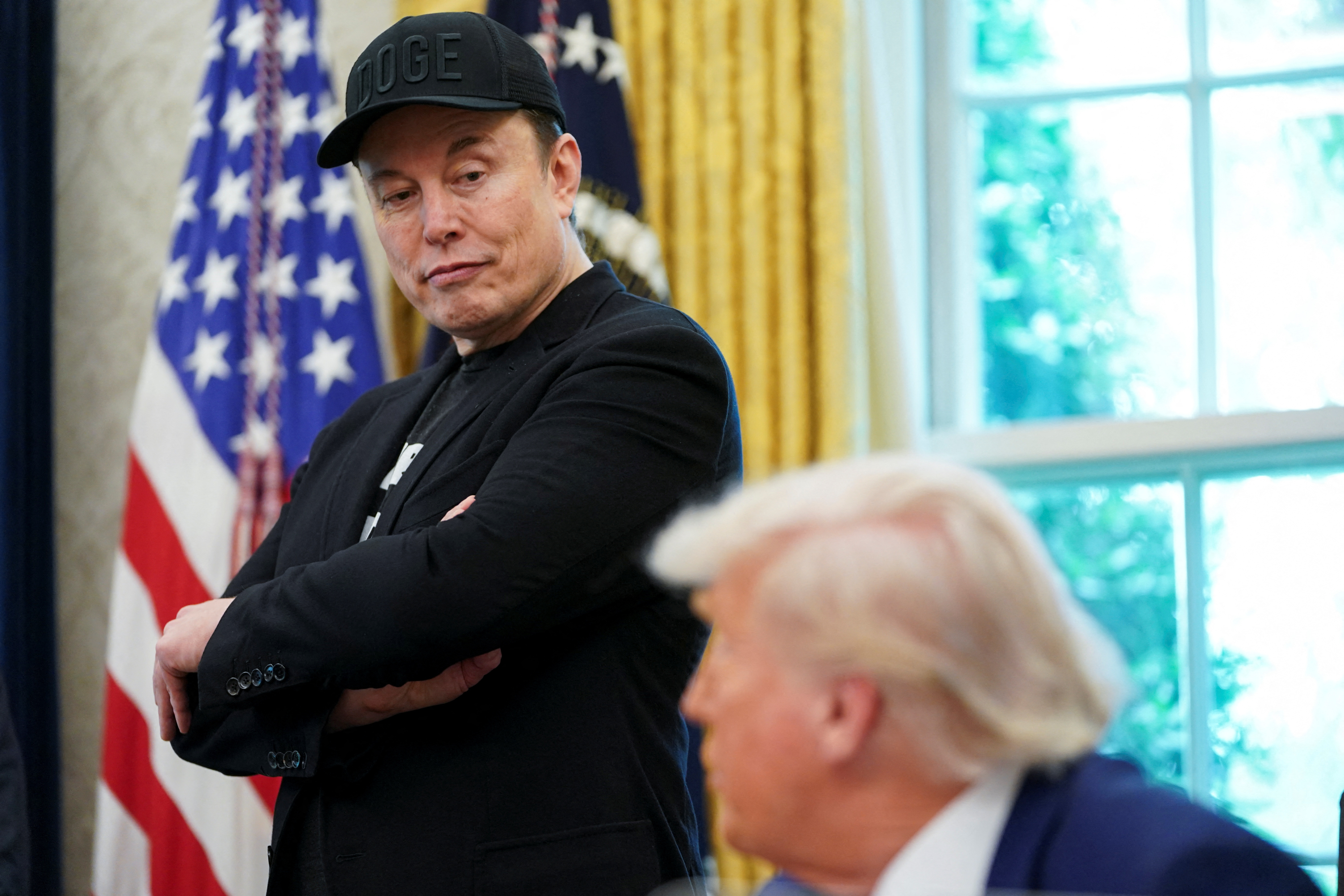 U.S. President Donald Trump and Elon Musk attend a press conference at the White House