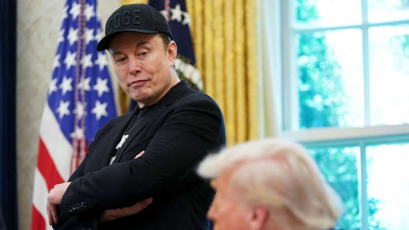 U.S. President Donald Trump and Elon Musk attend a press conference at the White House
