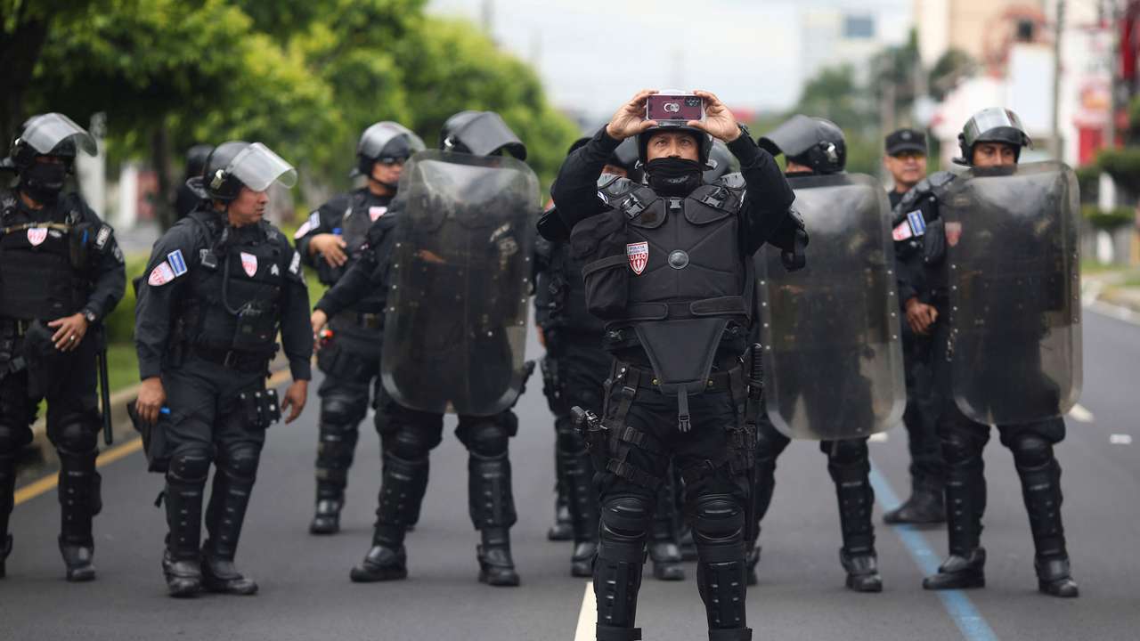 Protest to demand the release of people detained during the state of emergency decreed by the government to curb gang violence, ahead of the Miss Universe gala to be held in San Salvador