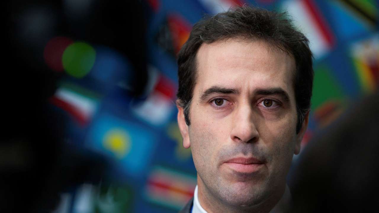 FILE PHOTO: Spain Minister of Economy, Trade, and Enterprise Carlos Cuerpo participates in a media interview at the International Monetary Fund (IMF) and the World Bank Group 2024 Fall Meeting in Washington