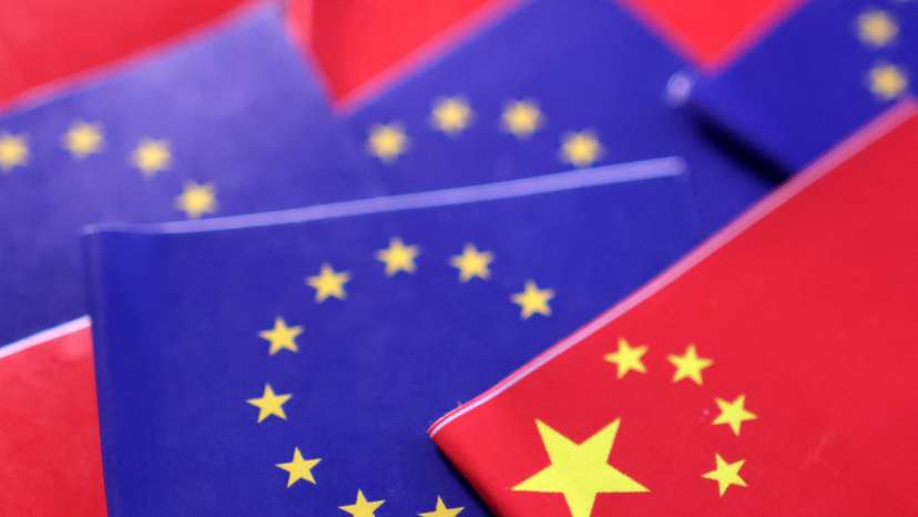 Illustration shows EU and Chinese flags