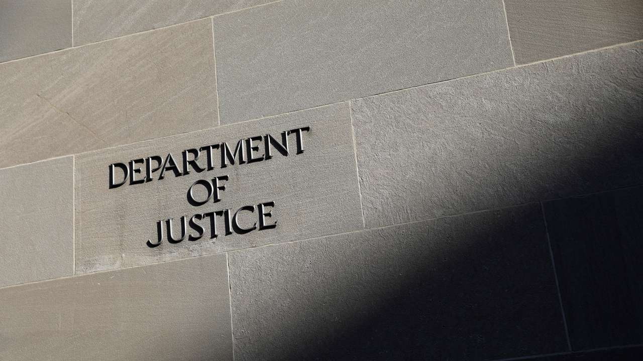 Signage is seen at the United States Department of Justice headquarters in Washington, D.C.