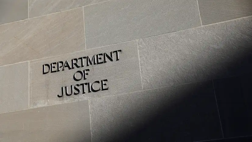 Signage is seen at the United States Department of Justice headquarters in Washington, D.C.