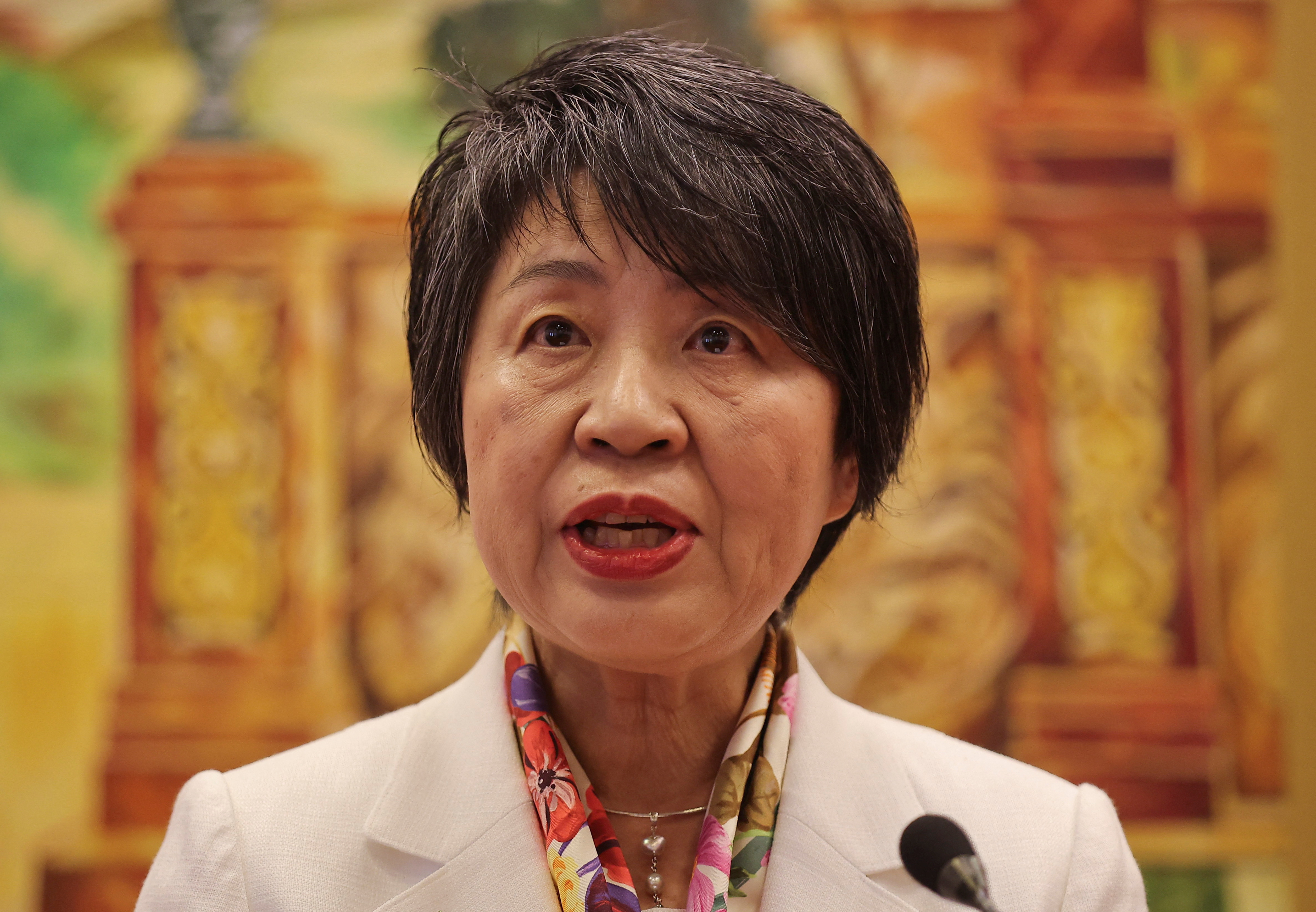 Japanese Foreign Minister Yoko Kamikawa speaks after the bilateral meeting with her Sri Lankan counterpart Ali Sabry in Colombo