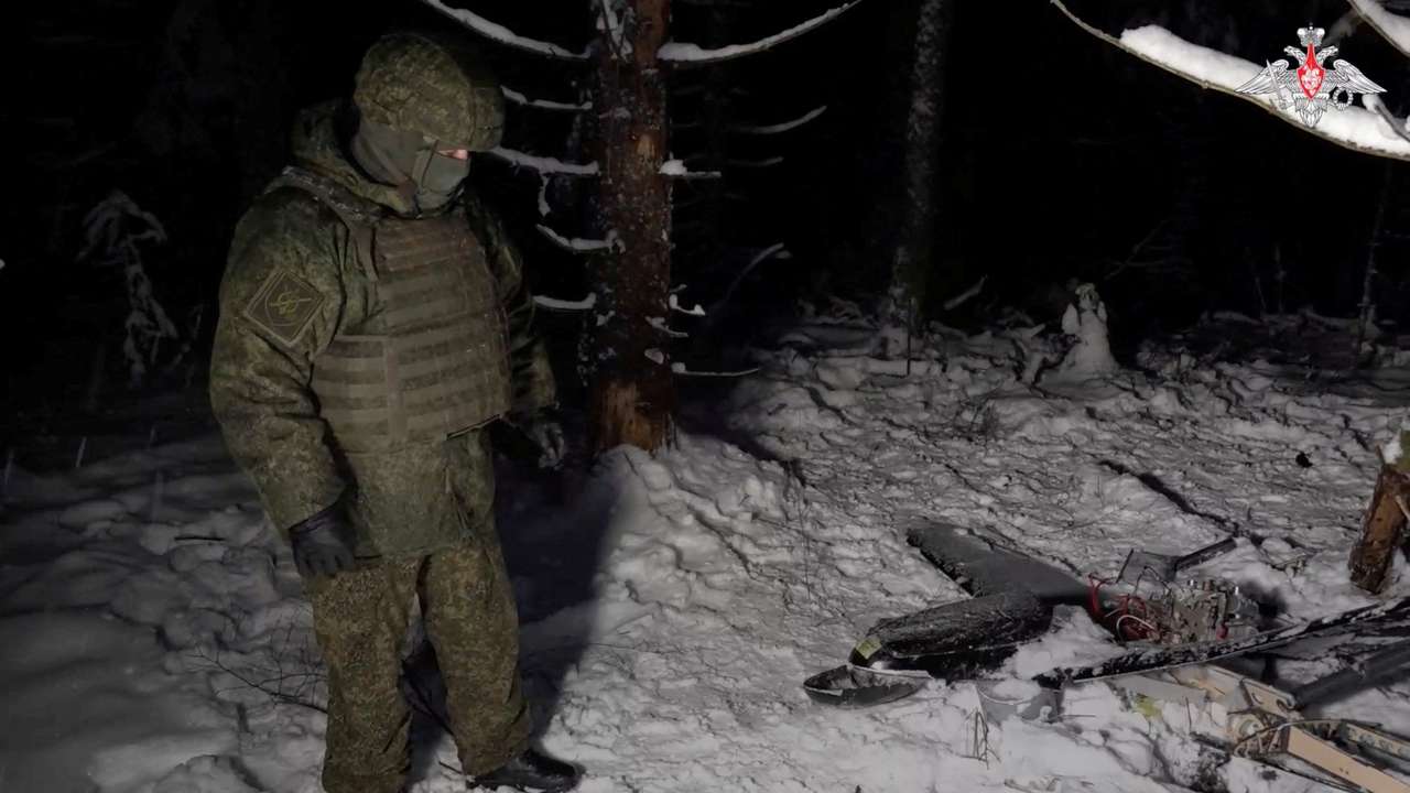 FILE PHOTO: Russian Defence ministry shows a downed drone following an alleged drone attack on Putin's residence