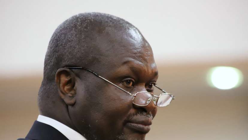 FILE PHOTO: South Sudan's First Vice President Riek Machar takes the oath of office at the State House in Juba