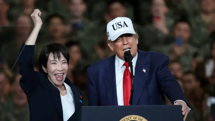U.S. President Donald Trump and Japanese Prime Minister Sanae Takaichi visit the U.S. Navy's Yokosuka base in Yokosuka