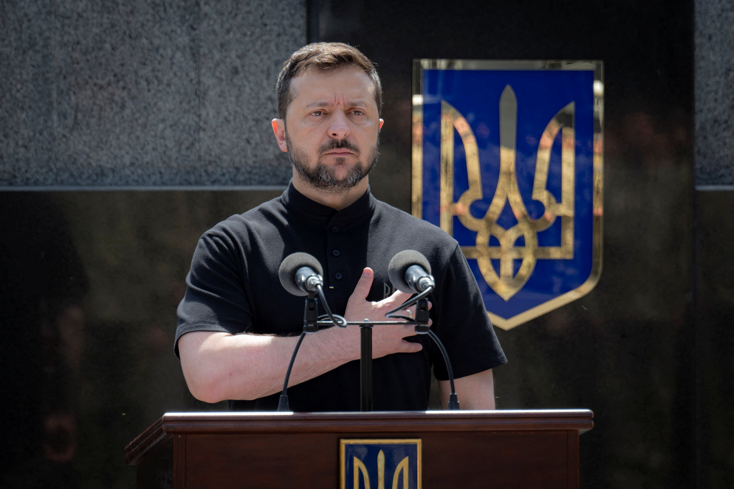 Ukrainian President Zelenskiy takes part in a graduation ceremony for Ukrainian army officers in Kyiv