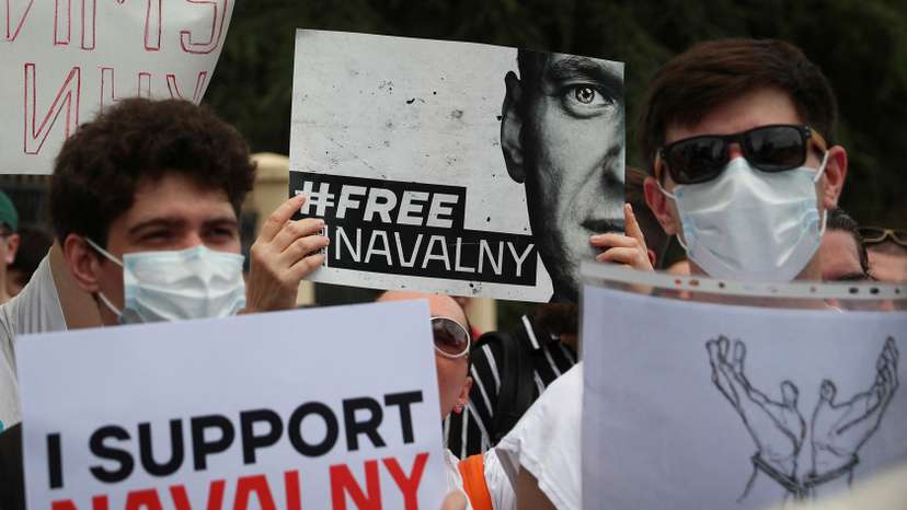 Activists hold a rally in support of jailed Russian opposition politician Alexei Navalny in Tbilisi