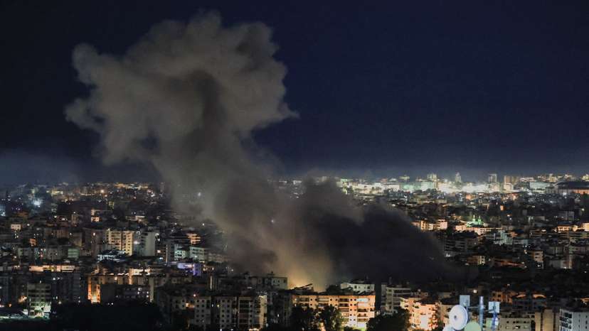 Smoke billows following strikes on Beirut’s southern suburbs, as seen from Baabda