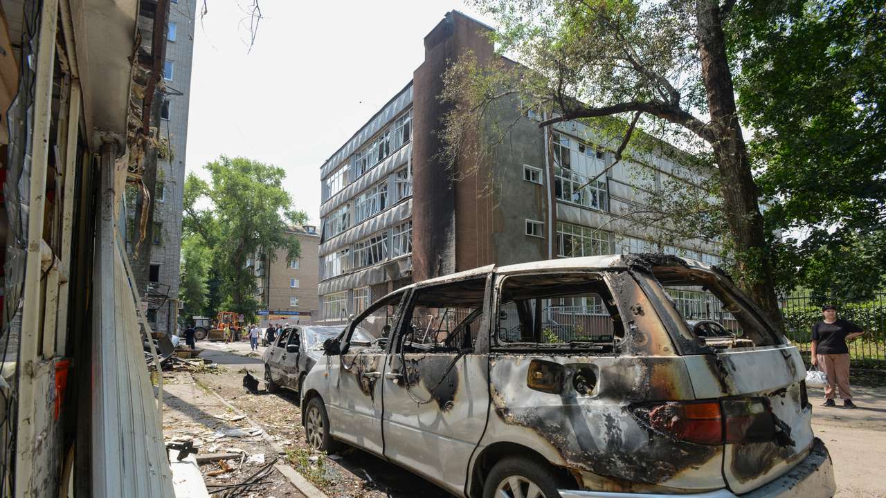 Aftermath of what authorities said was Ukrainian drone attack, in Voronezh