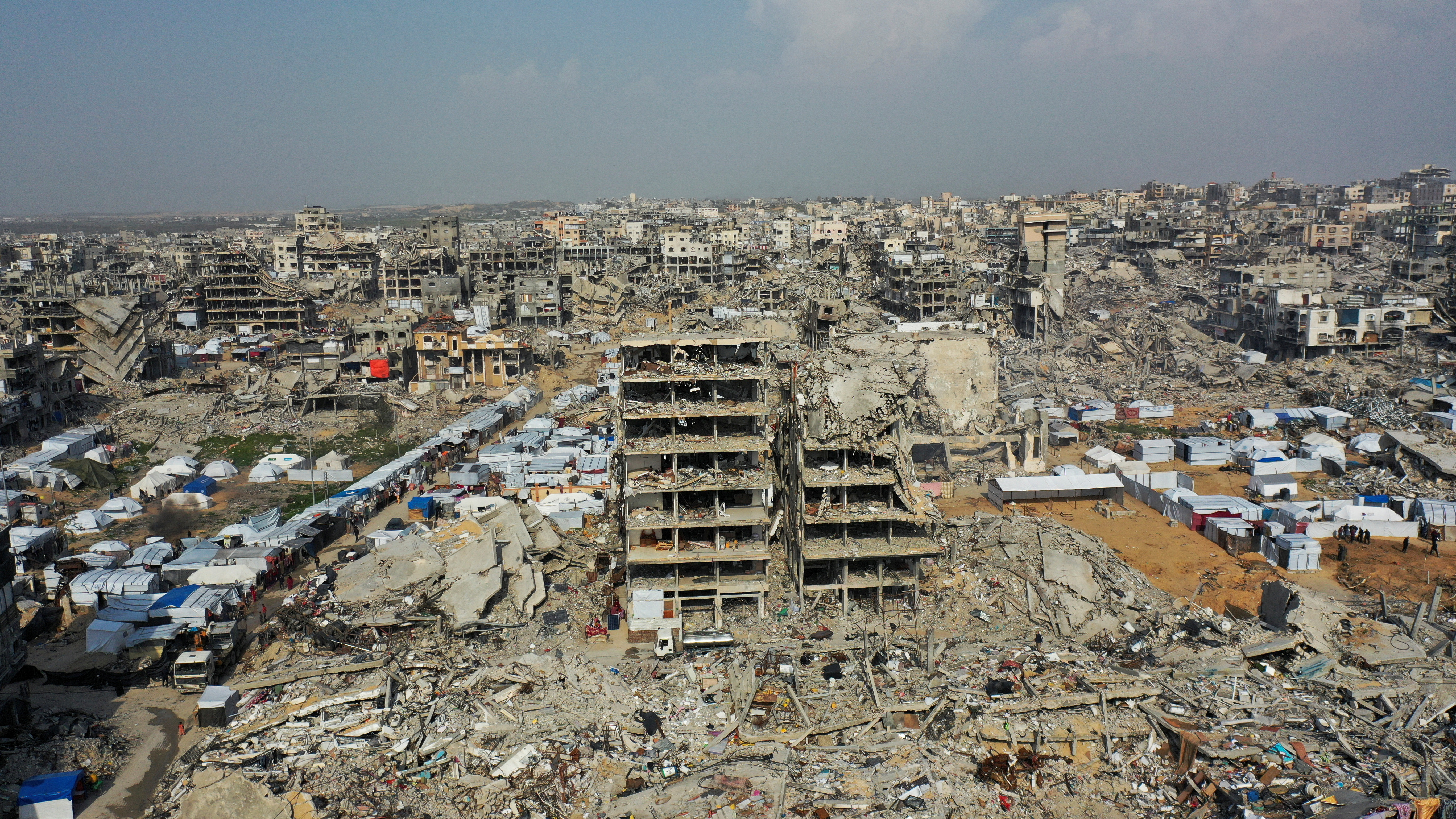 FILE PHOTO: Drone view of destroyed houses in Beit Hanoun