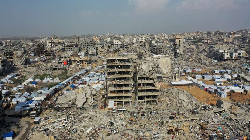 FILE PHOTO: Drone view of destroyed houses in Beit Hanoun