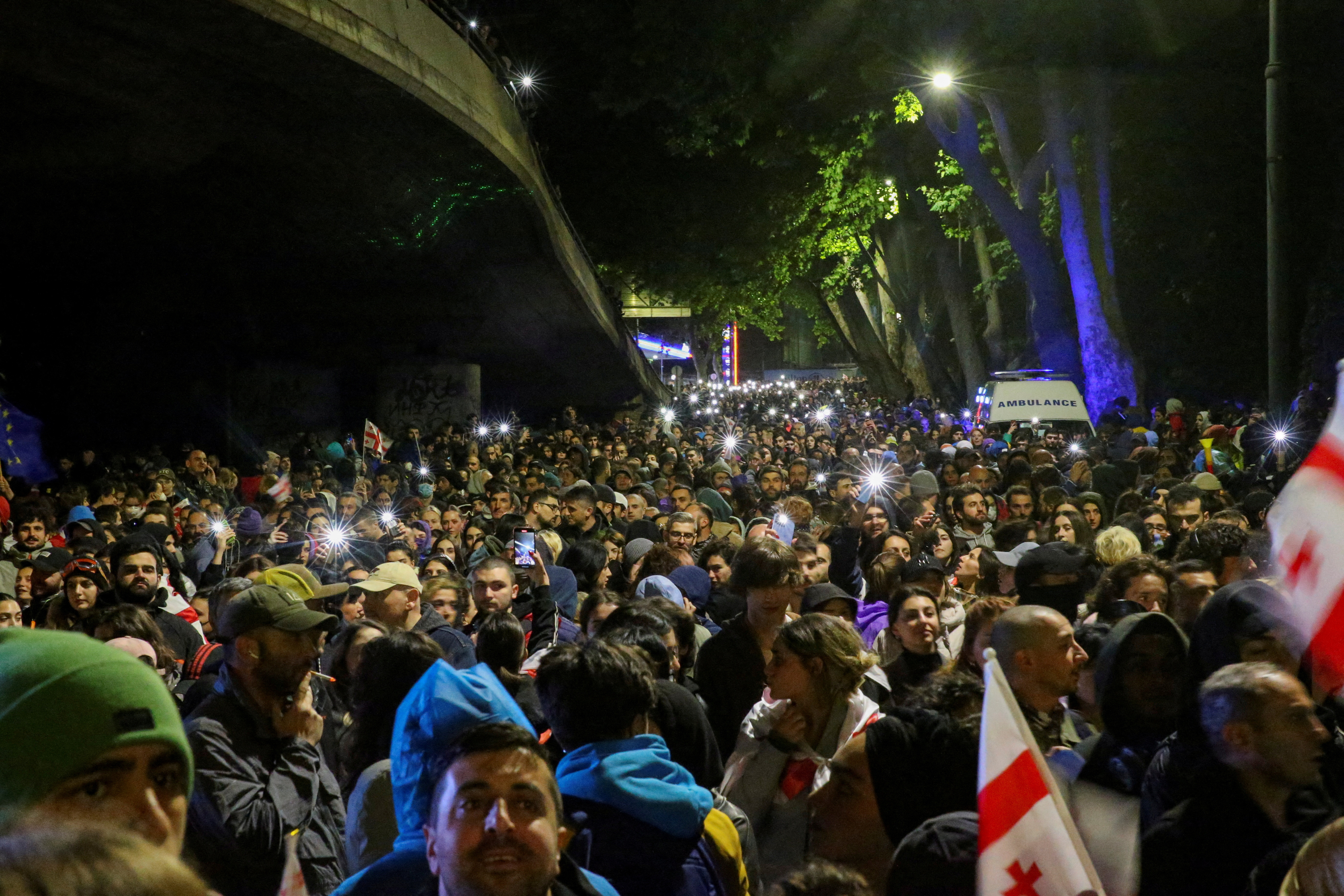 FILE PHOTO: Protest against a bill on "foreign agents" in Tbilisi