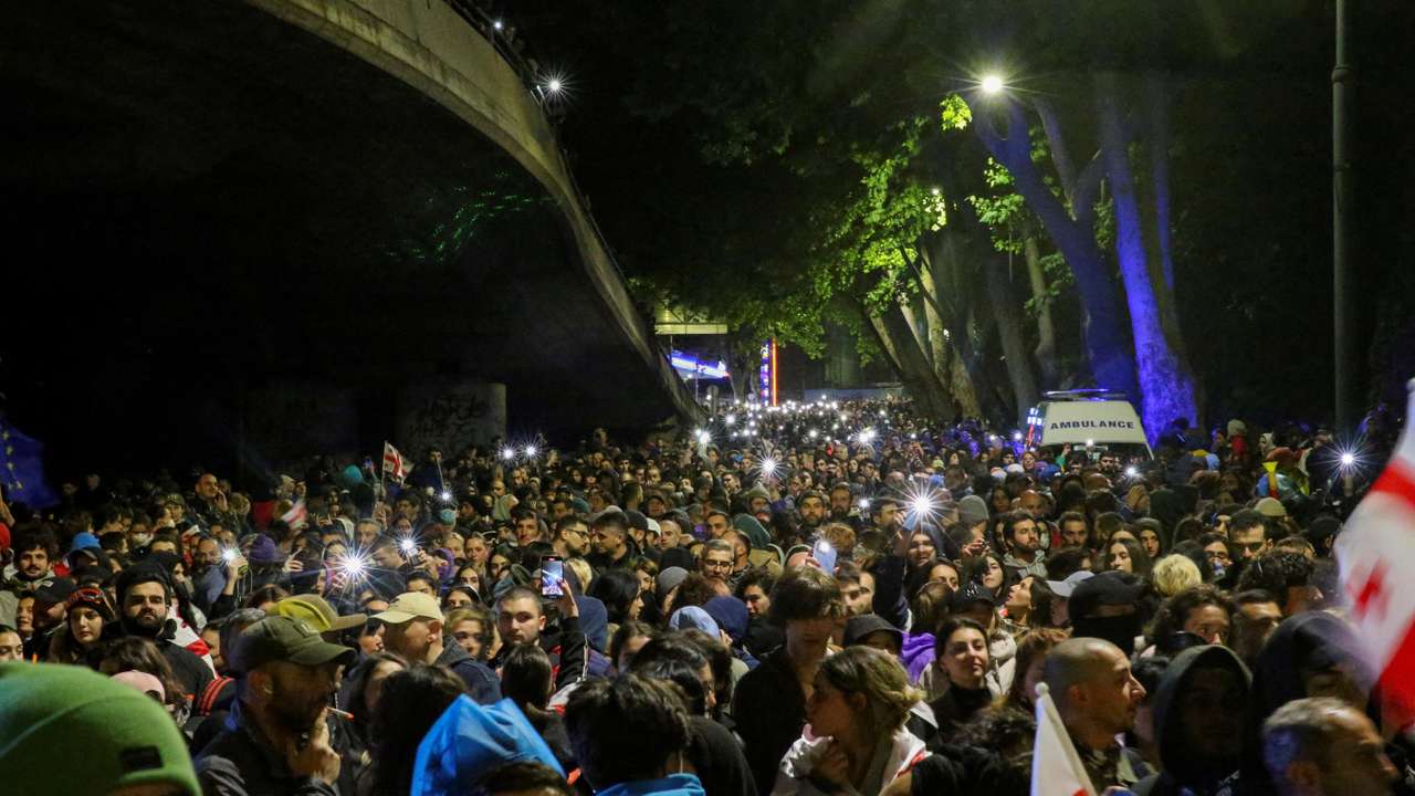 FILE PHOTO: Protest against a bill on "foreign agents" in Tbilisi