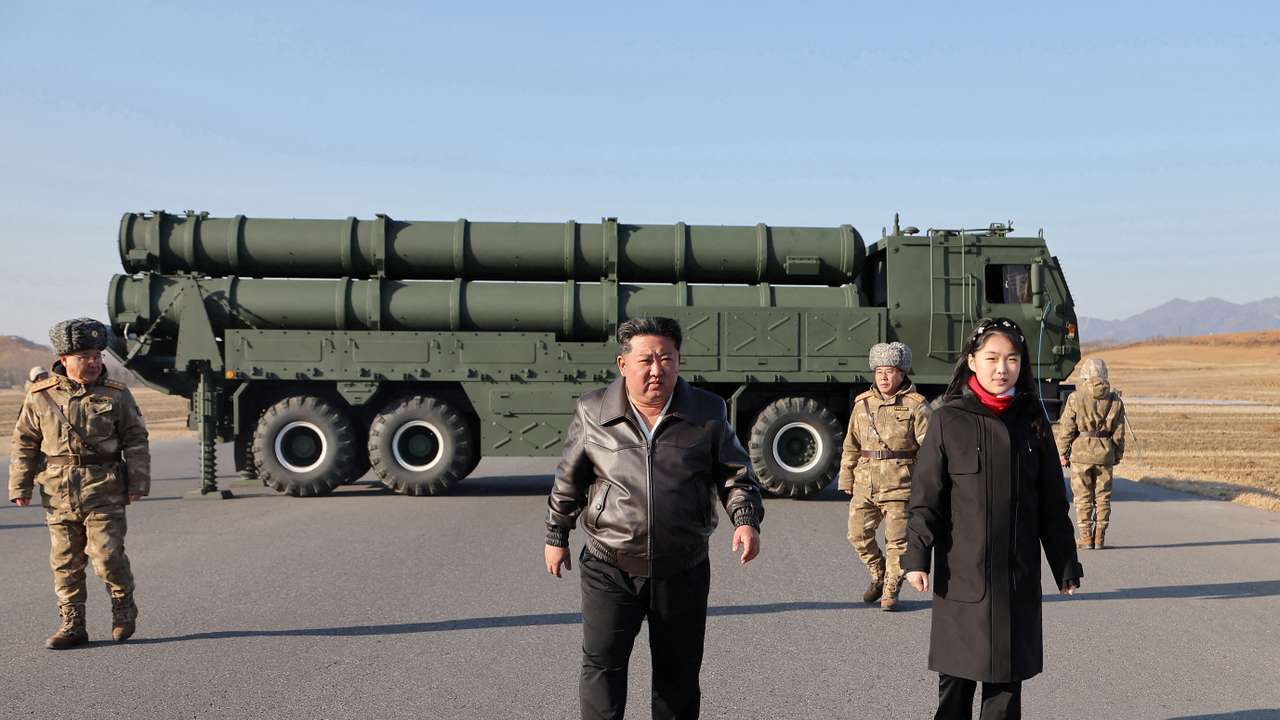 North Korean leader Kim Jong Un directs test of large-caliber multiple-rocket launch system