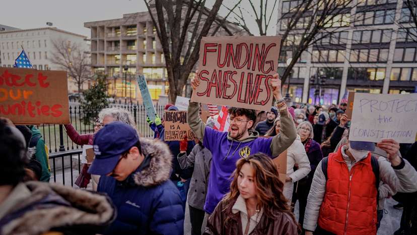 Rally in support of federal funding and in opposition to U.S. President Donald Trump's order to pause all federal grants and loans, in Washington