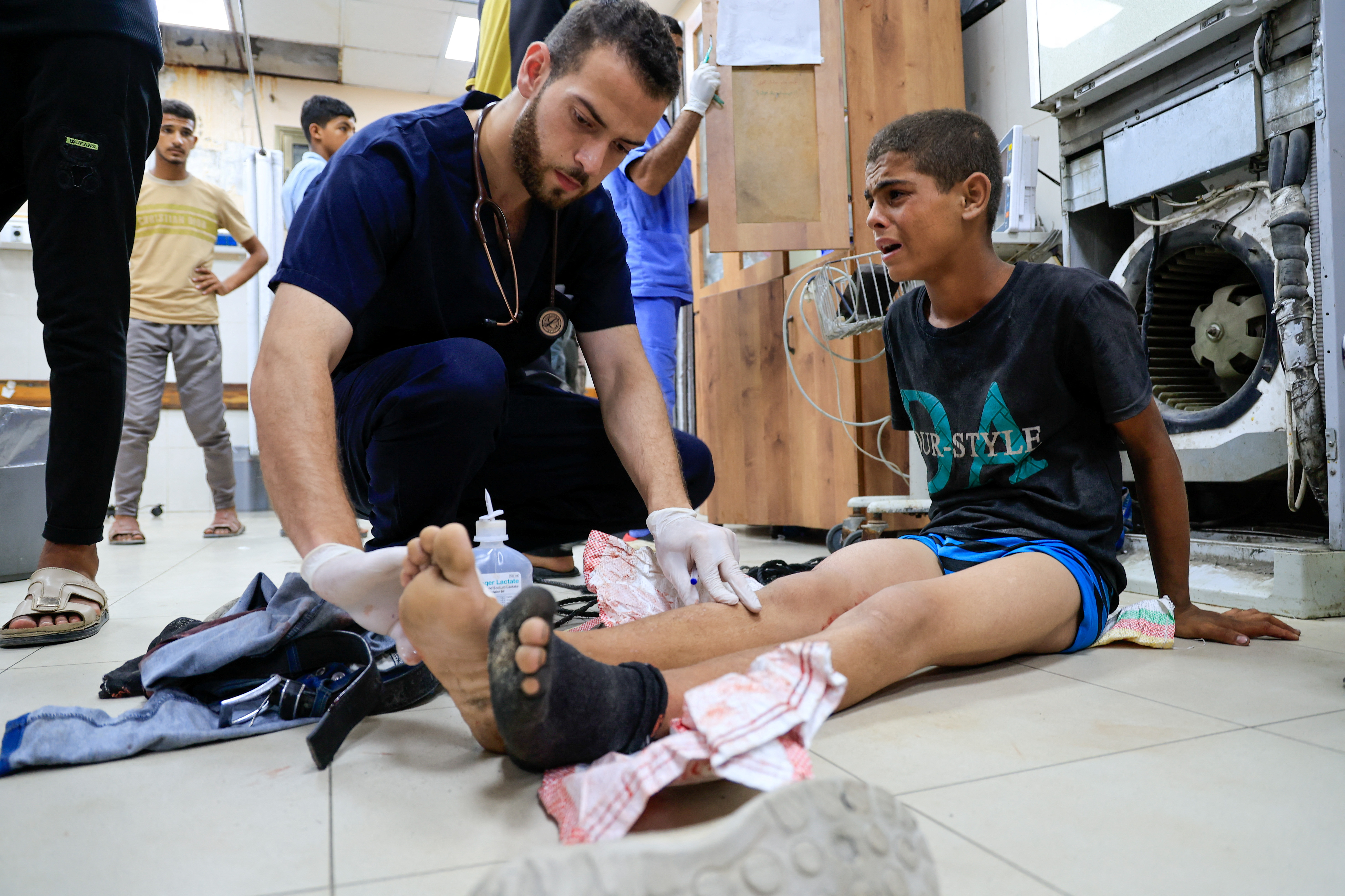 People receive treatment at Nasser Hospital in Khan Younis, southern Gaza Strip