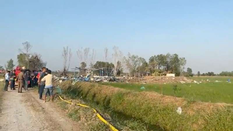 Aftermath of a firework factory explosion in Suphanburi province
