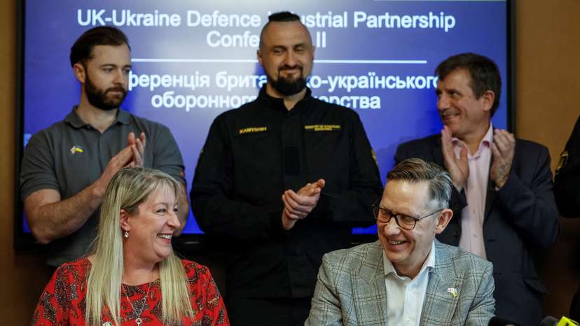 Ukrainian and British governments sign a framework agreement to cooperate in the defence and weapon production sector, in Kyiv