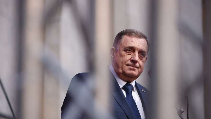 President of Republika Srpska (Serb Republic) Milorad Dodik addresses supporters during a protest in Banja Luka