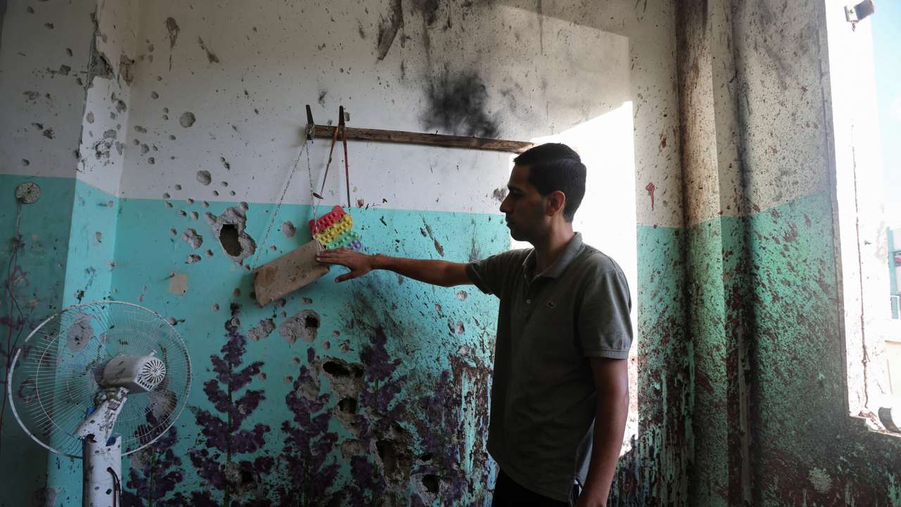 Site of an Israeli strike on a school sheltering displaced people, in Nuseirat in the central Gaza Strip