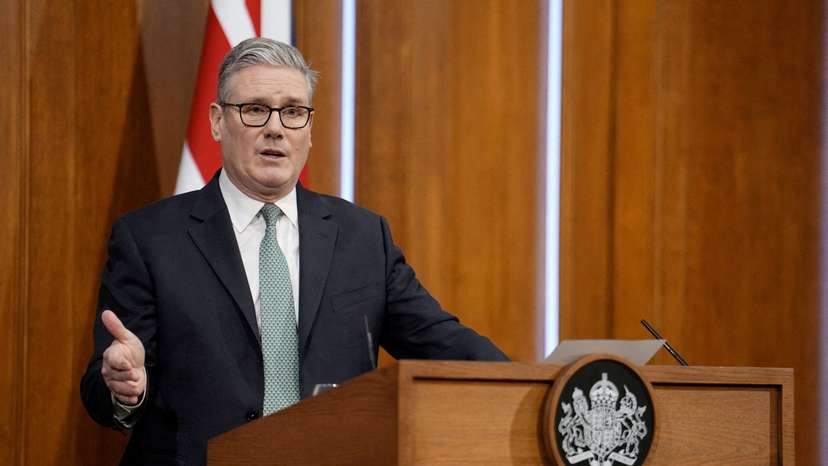 FILE PHOTO: British Prime Minister Starmer delivers a statement in London